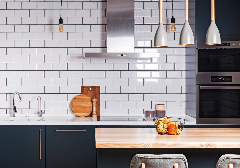 white tiles as a wall in a kitchen