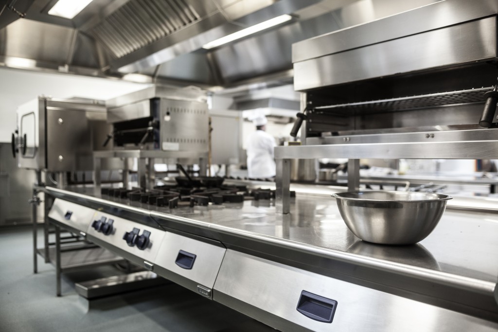 work surface and kitchen equipment in professial kitchen
