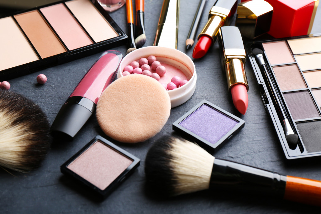 Various makeup items on a table